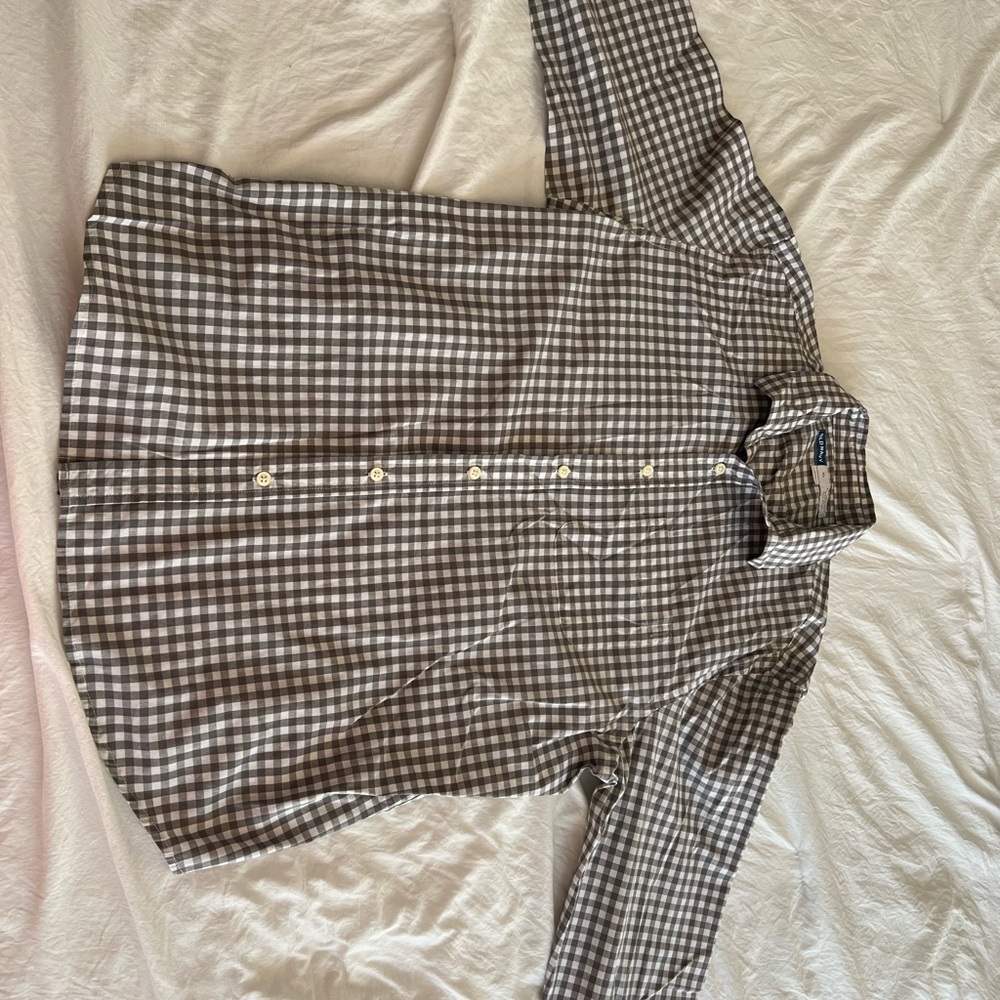 Brown and White Checkered Button-Up Shirt